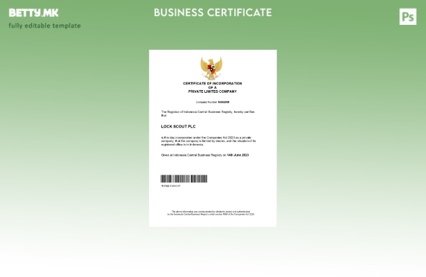 Модерен стил Индонезија сертификат за регистрација Шаблон за Word и PDF